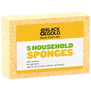 Black & Gold 5 Household Sponges  5 Pack