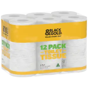 Black & Gold 2-Ply Toilet Role 12 Pack