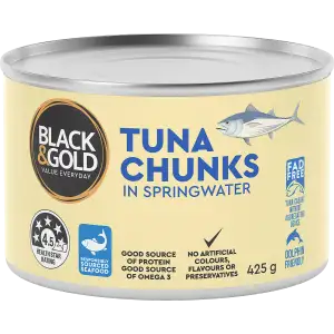 Black & Gold Tuna Chunks In Springwater 425g
