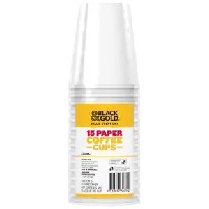 Black & Gold 15 Paper Coffee Cups 250ml