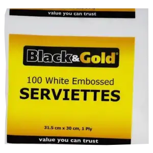 Black & Gold White Serviettes 100 Pack
