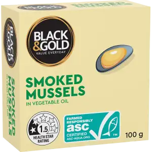 Black & Gold Smoked Mussels In Oil  100g