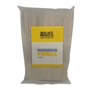 Black & Gold Wooden Forks  50 Pack