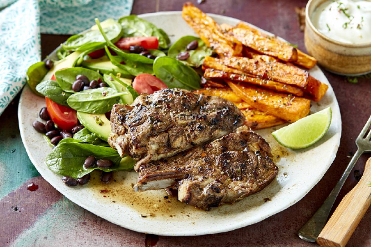 Cuban spice rubbed lamb with roasted sweet potatoes and black bean salad 2