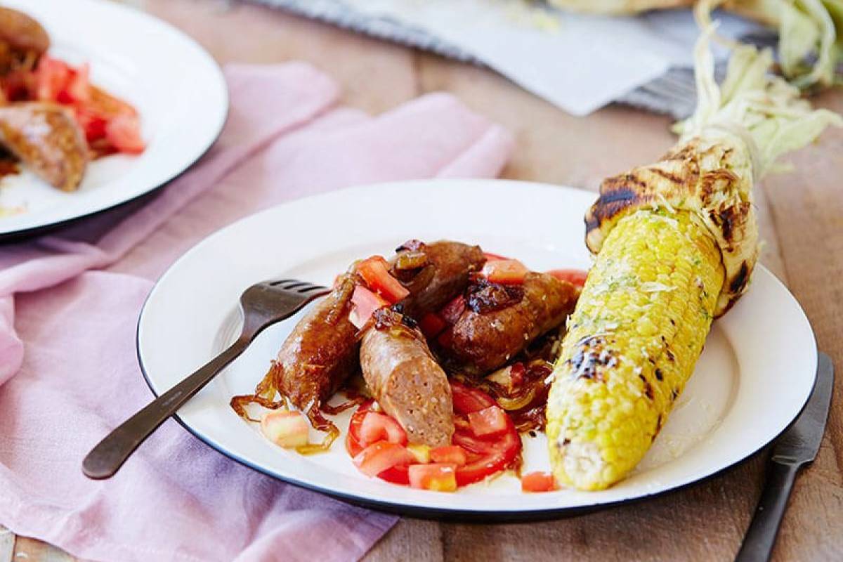 Sausages and corn